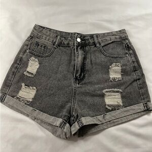 SHEIN Black Jean Shorts Distressed High-Waisted